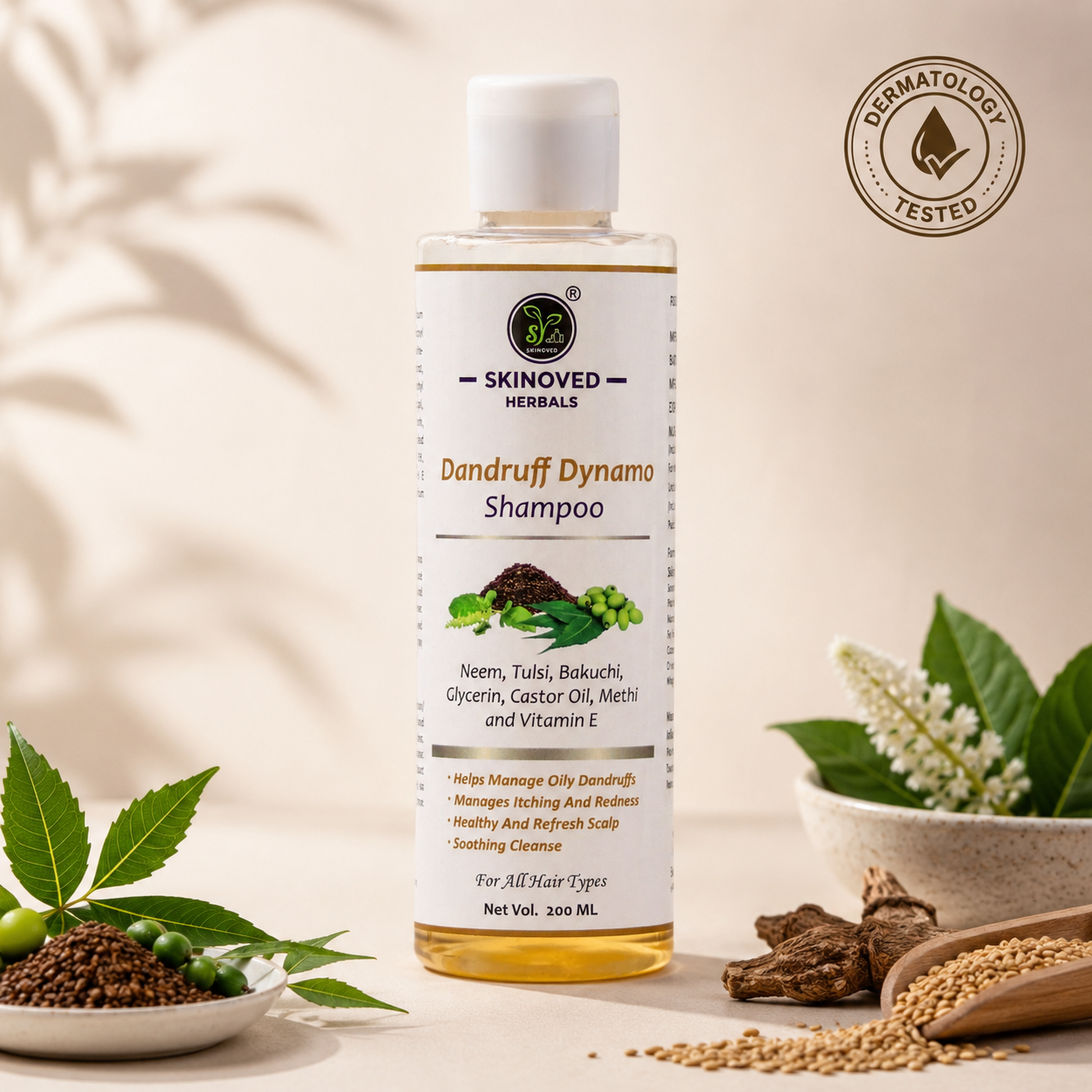 Dandruff Dynamo Anti-Dandruff Shampoo for a Flake-Free & Healthy Scalp | Skinoved Herbals