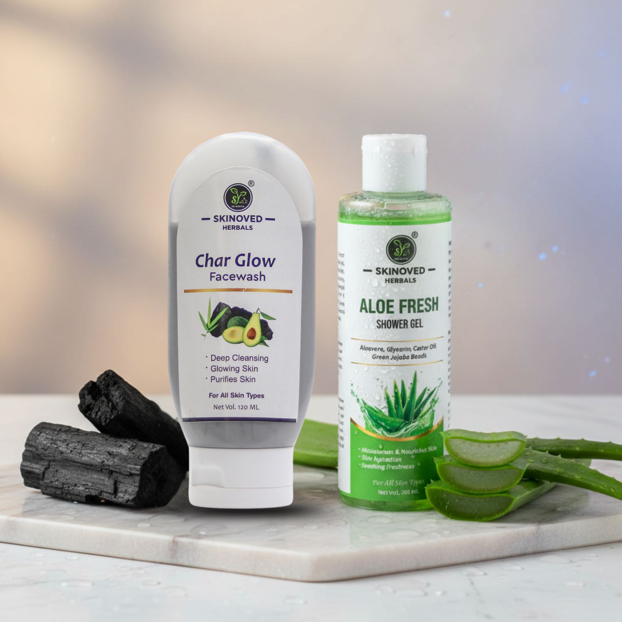 Charcoal & Aloe Revival Kit - Char Glow Facewash for everyday use & Aloe Fresh Shower gel for freshness.