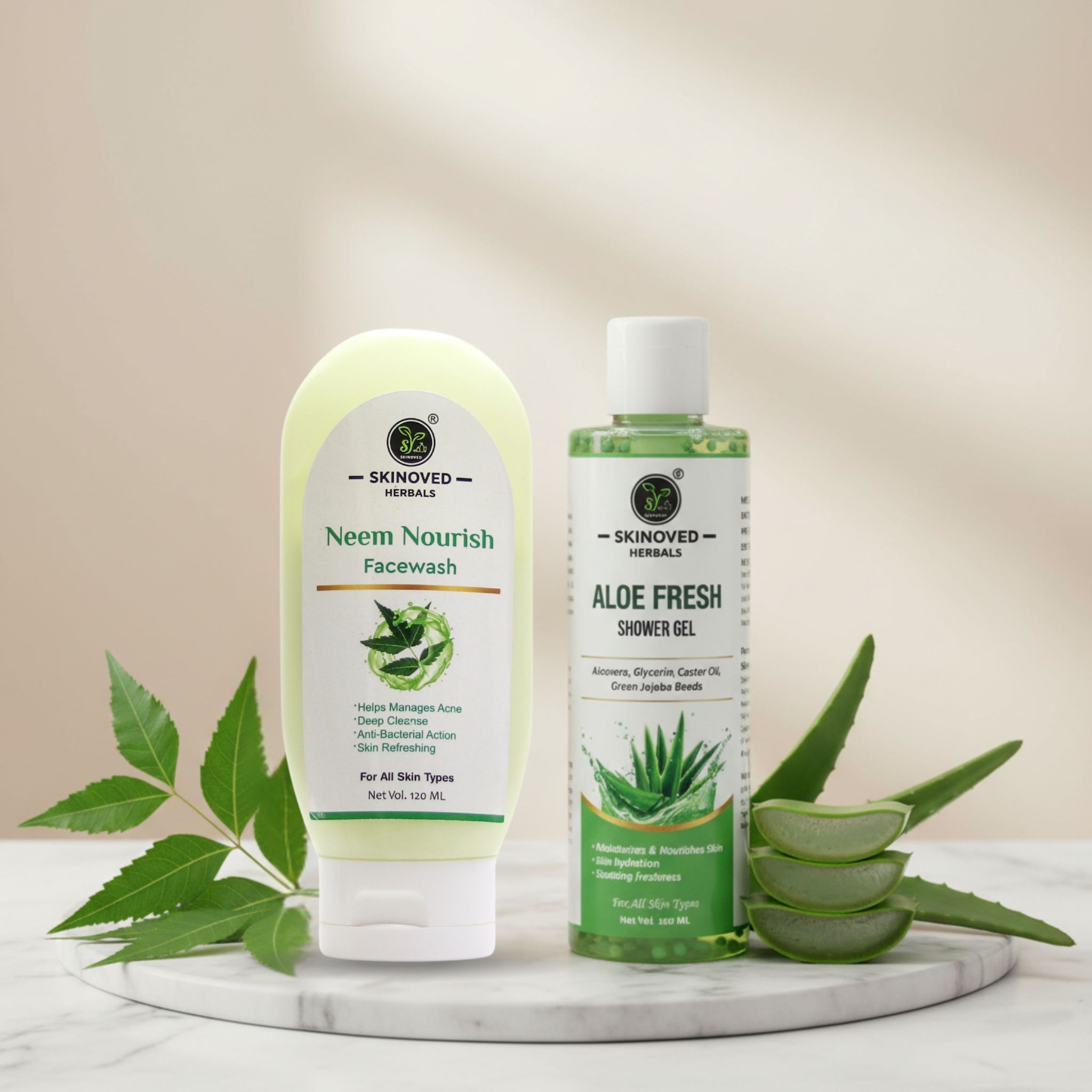 Neem & Aloe Harmony - Neem Nourish Facewash for fighting acne & Aloe Fresh Shower gel for everyday use