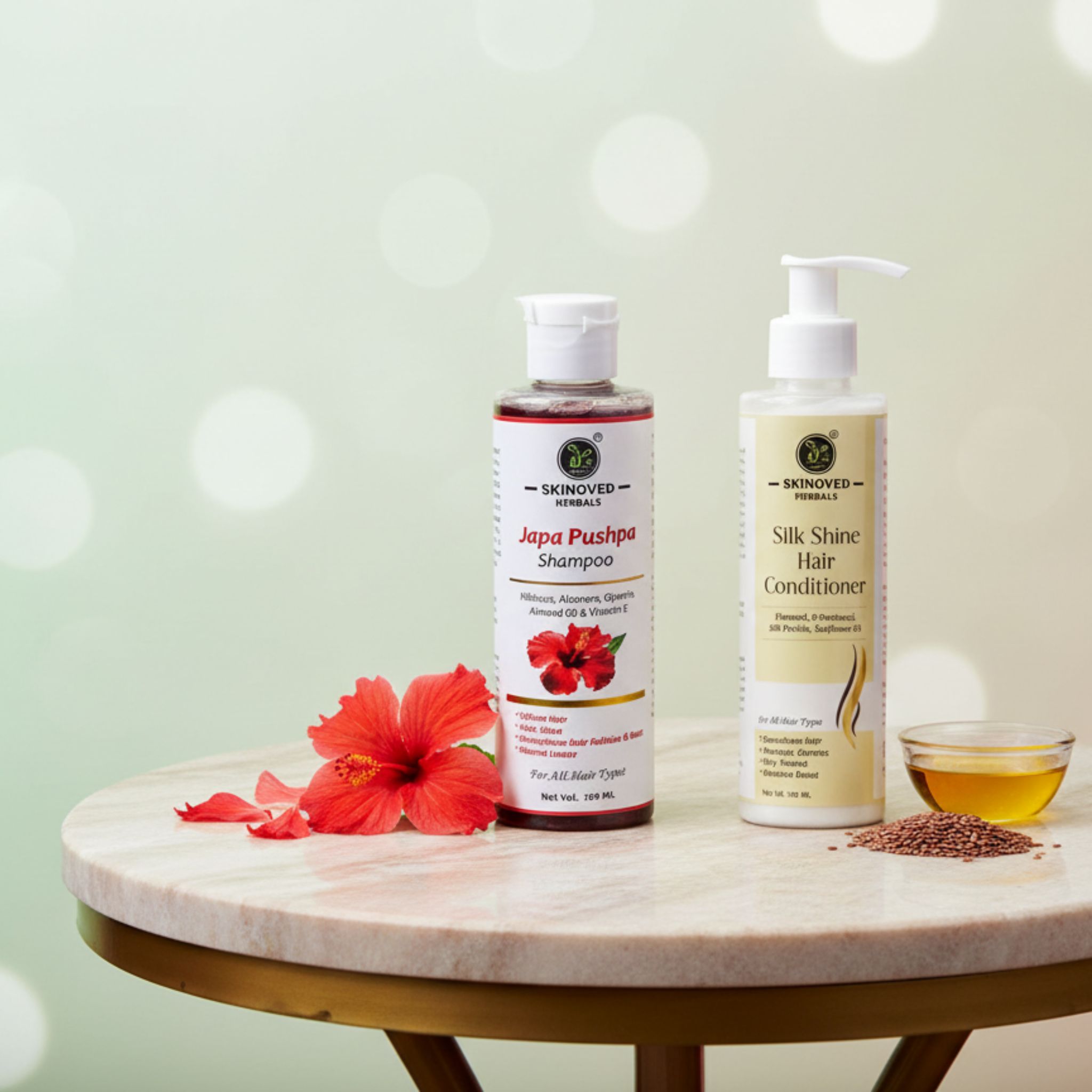 Hibiscus Hair Care Duo – Japa Pushpa Shampoo for daily use & Silk Shine Hair Conditioner for Strong, Smooth Hair