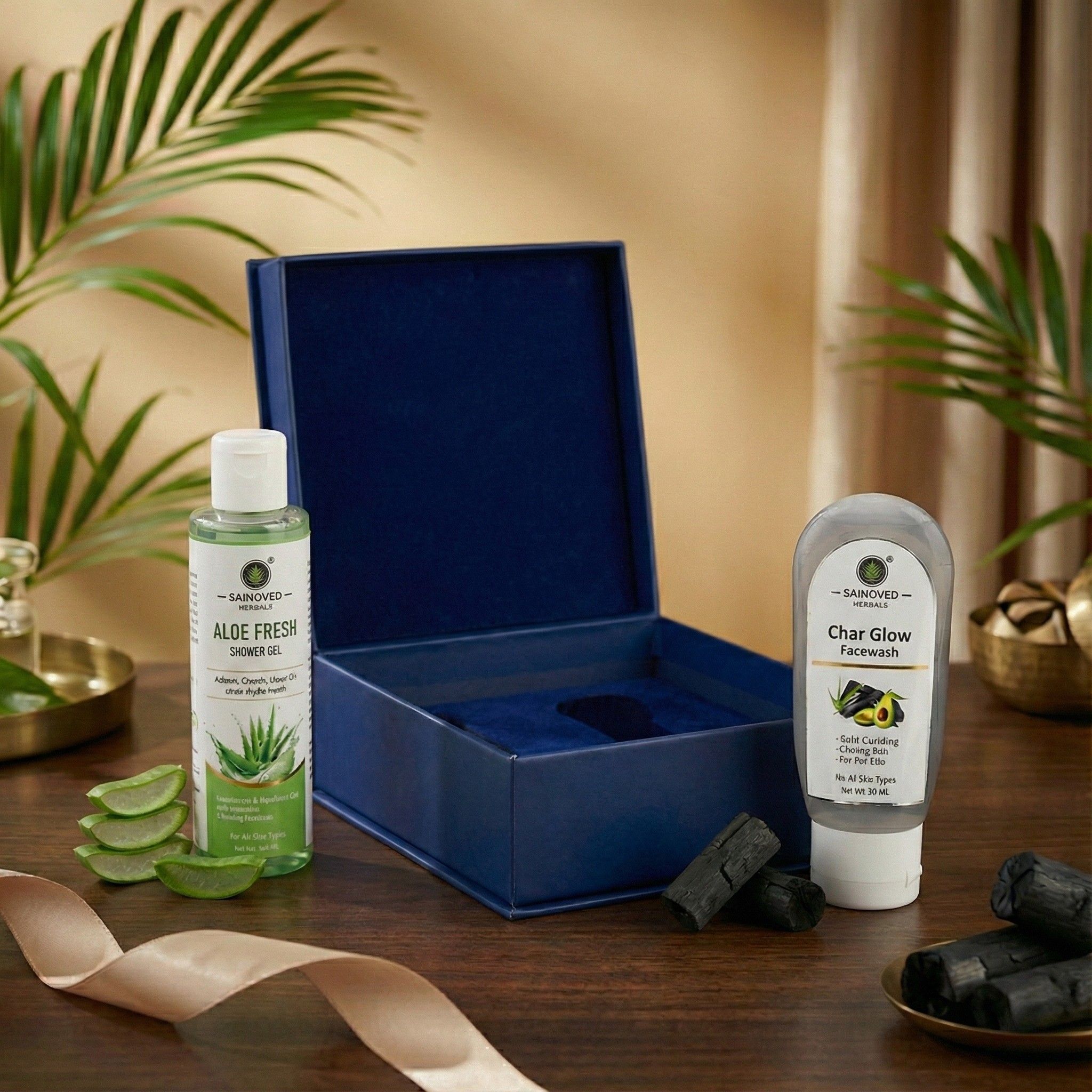 Premium Face & Body Care Gift Box Mini – Char Glow Facewash & Aloe Fresh Shower Gel