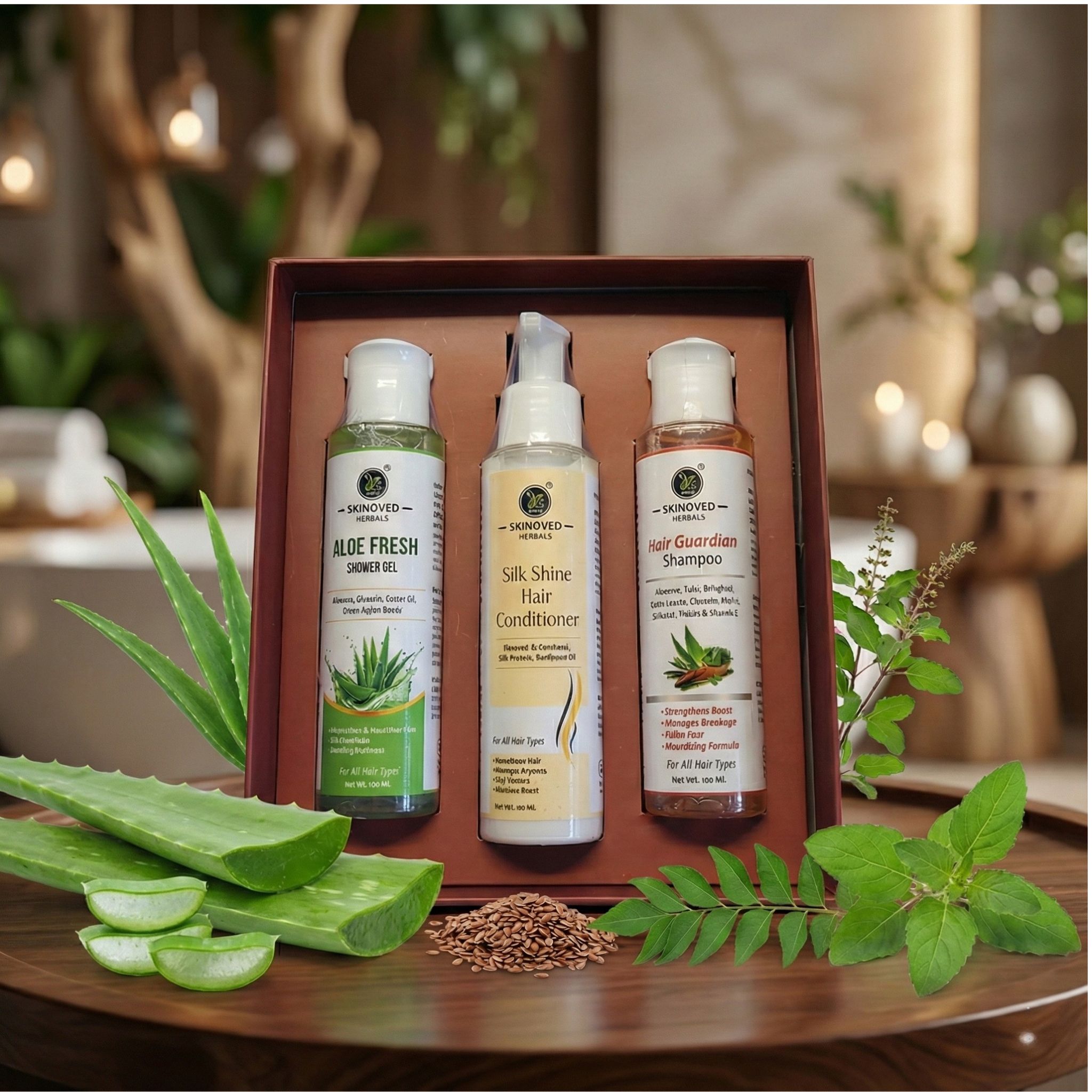Premium Self-Care Gift Box – Aloe Fresh Shower Gel, Hair Guardian Shampoo & Silk Shine Hair Conditioner