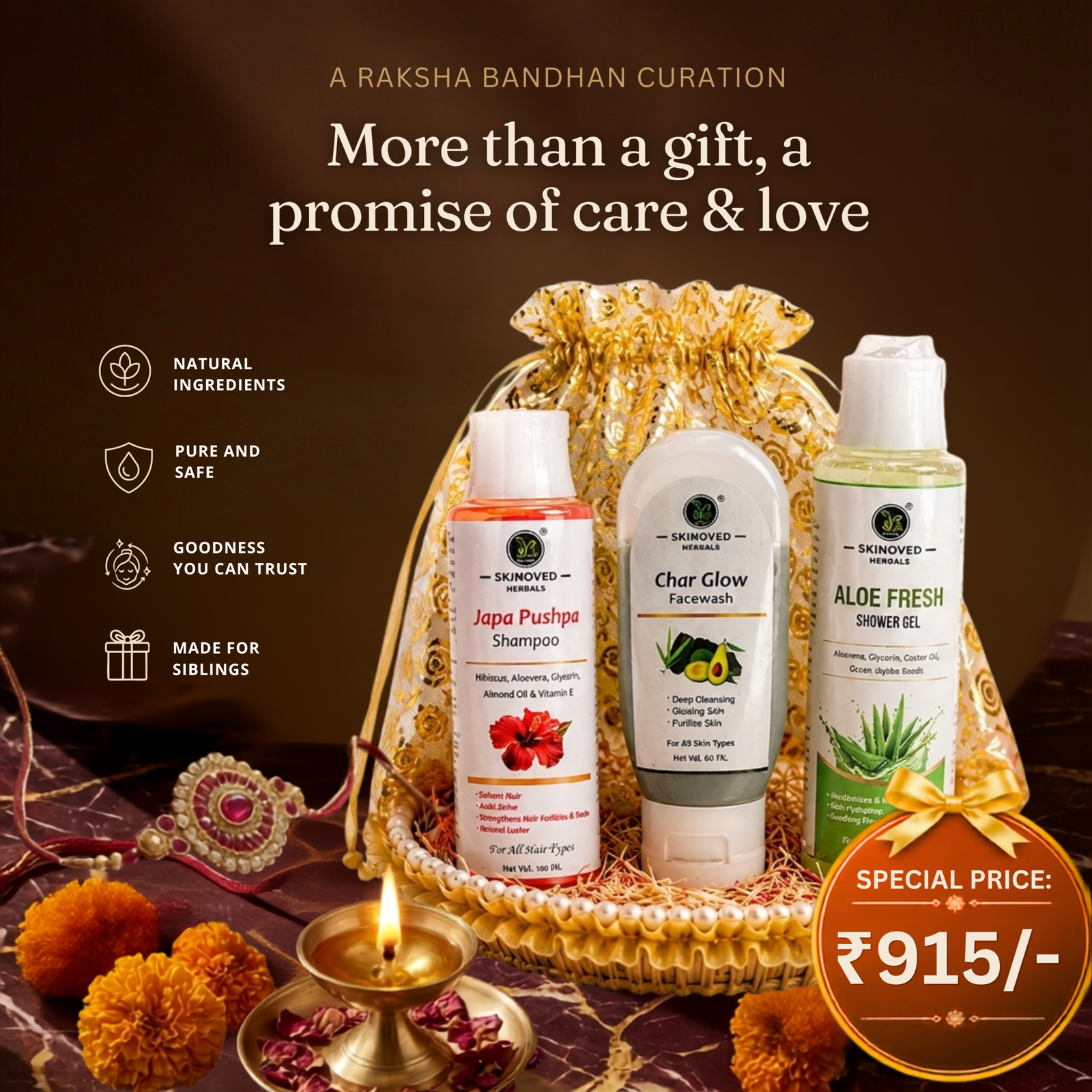 Raksha Bandhan Premium Herbal Skincare Gift Hamper – Shampoo, Face Wash & Shower Gel