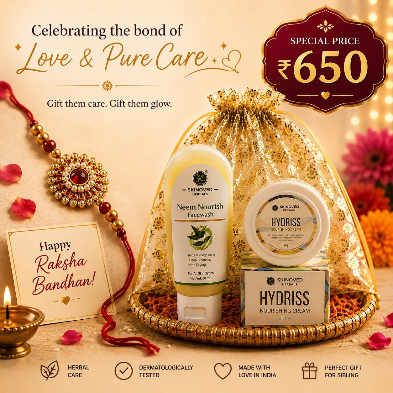 Raksha Bandhan Herbal Skincare Gift Hamper – Neem Facewash & Hydriss Nourishing Cream